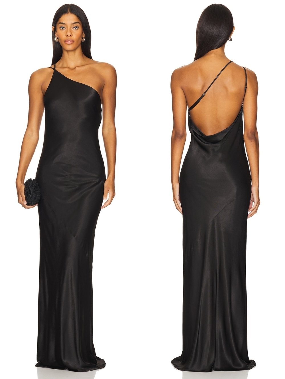 Shona Joy La Lune One Shoulder Cowl Back Maxi Dress Black 2 NWT New